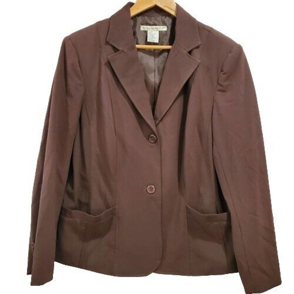 Vintage 90's Requirements Brown Button Down Stretch Blazer Size 14 With Pockets